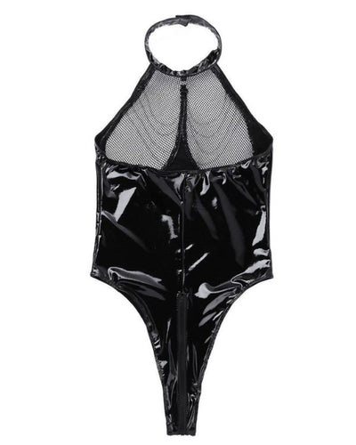 Lack Latex Bodysuit mit Neckholder und Gliederketten 