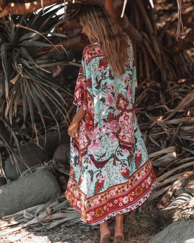 Langer Boho Hippie Kimono mit Gurt zum binden