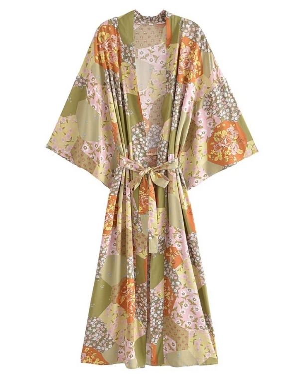 Boho Kimono mit Flower Print Blumen Muster im Vintage Retro Look 