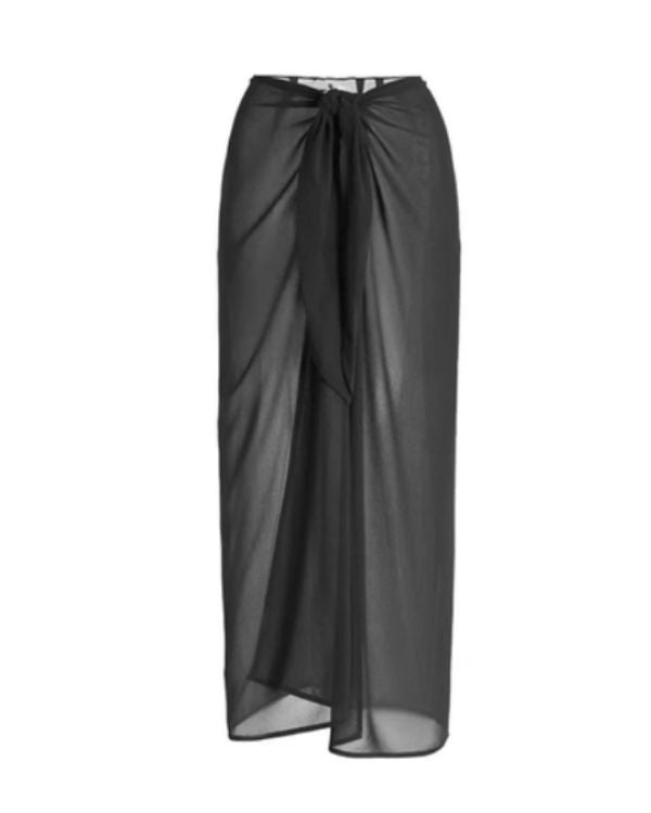 Leicht transparenter langer Damen Wickelrock mit Knopf auf der Vorderseite - Eleganter Pareo Rock 