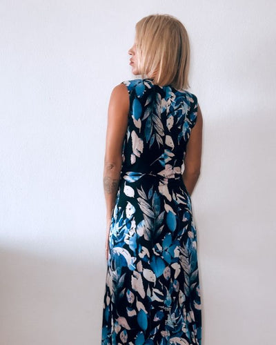 Bodenlanges Blumen Kleid mit Schlitz Oeffnungen - Lange Sommerkleid mit Blumen Mustern