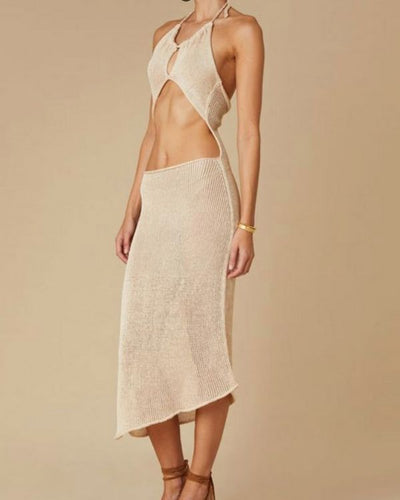 Feinstrick Sommerkleid Cut-Outs Bauchfrei und mit Neckholder Crop Top