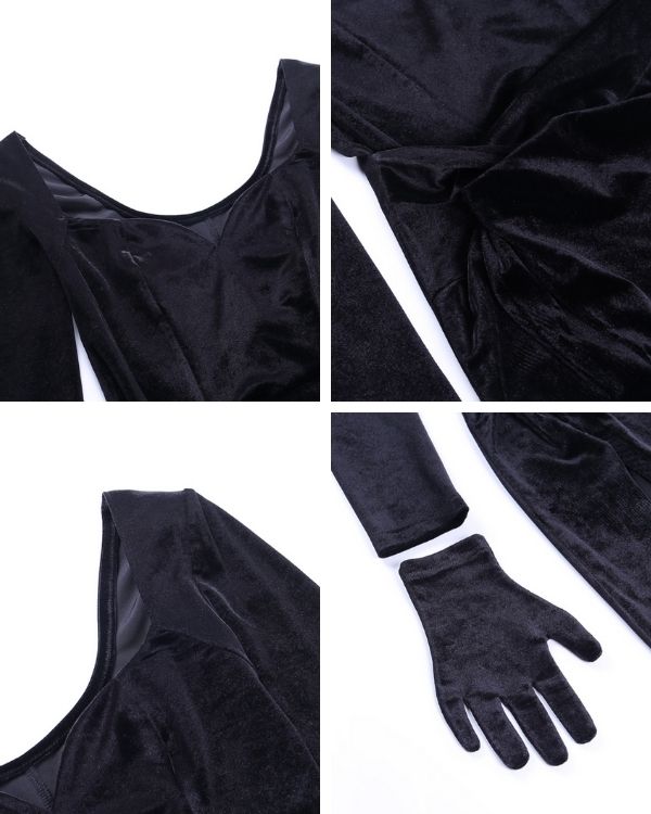 Eleantes Samt Damen Kleid mit Samt Handschuhen in schwarz