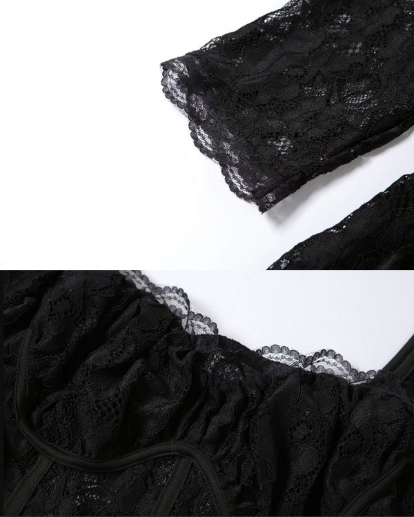 Schwarzes Elegantes Damen Spitzen Kleid mit vielen Details