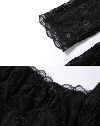 Schwarzes Elegantes Damen Spitzen Kleid mit vielen Details