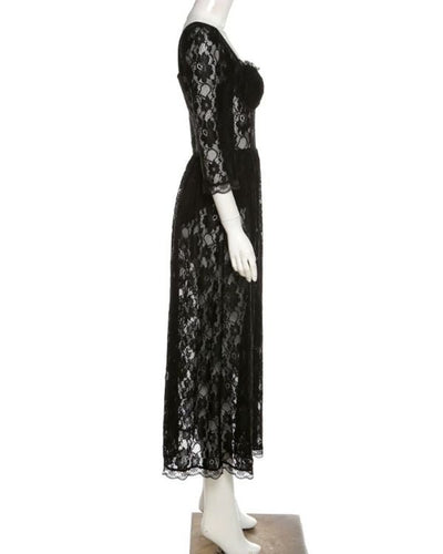 Spitzen Damen Maxikleid mit langen Armen und Body unter dem Kleid