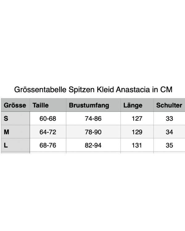 Groessentabelle vom Damen Spitzen Kleid in schwarz