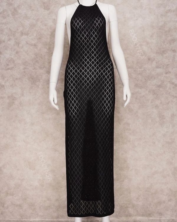 Leicht transparentes Feinstrick Strandkleid Sommerkleid in schwarz 