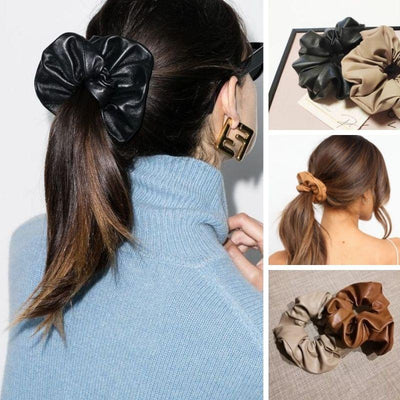 Leder Scrunchies aus Kunstleder in diversen Braun Farben und schwarz und rot - Haar Accessoires Schweiz