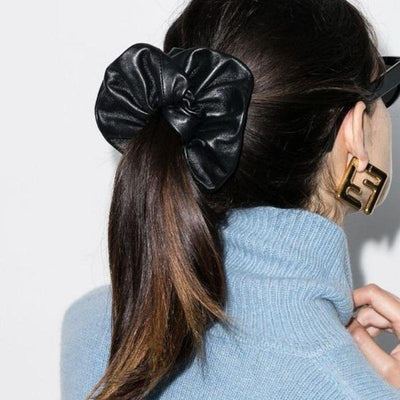 Schwarzer Fashion Leder Scrunchies Haargummis Haar Accessoires