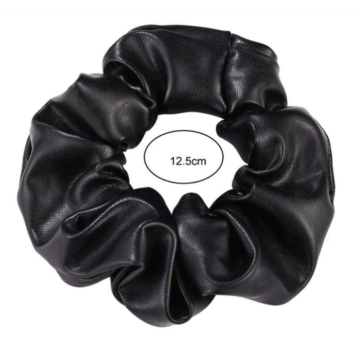 Schwarzes Leder Look Scrunchies mit 12cm Durchmesser