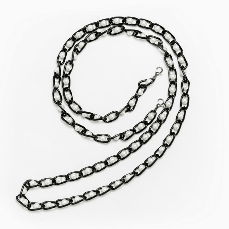 Perlenkette Mundschutz - Maskenkette aus weissen Perlen in schwarzen Gliedern 