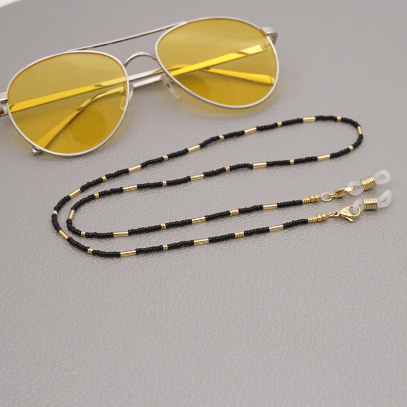 Brillenkette und Maskenkette in Einem aus schwarzen und goldenen Perlen