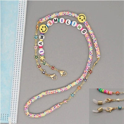 Farbige Bunte Brillenkette Maskenkette I AM SMILING mit Fatima Auge Bunt