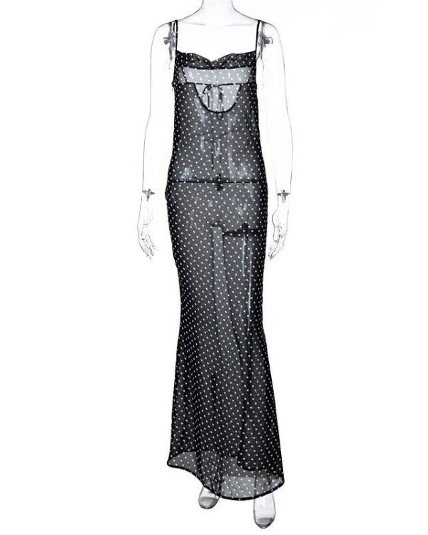 Polka Damen Kleid Maxidress Bodenlang elegante und anliegend 
