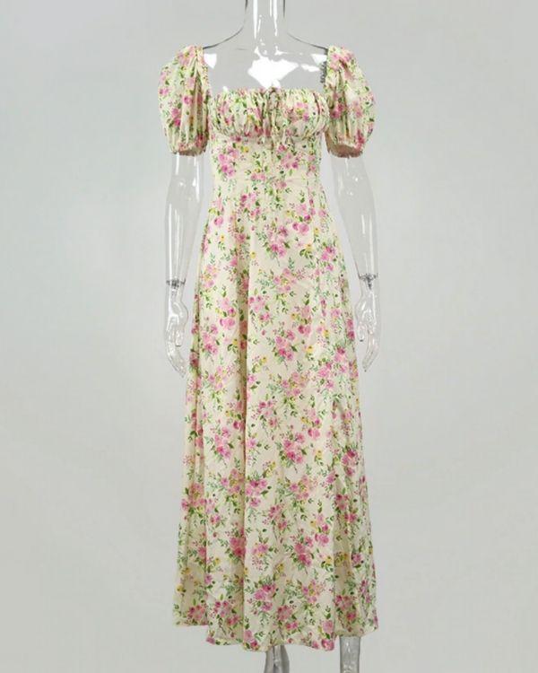 Boho Blumen Rosen Style Damen Kleid - Sommerkleid Blumenkleid Damen