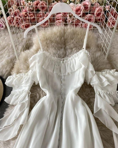 Langes Damen Sommerkleid Boho Chic Ruffeld Effekt und Schulterfrei 