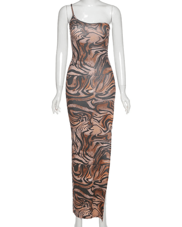 Braun Schwarzes Kleid mit Farbverlauf - Maxikleid Damen