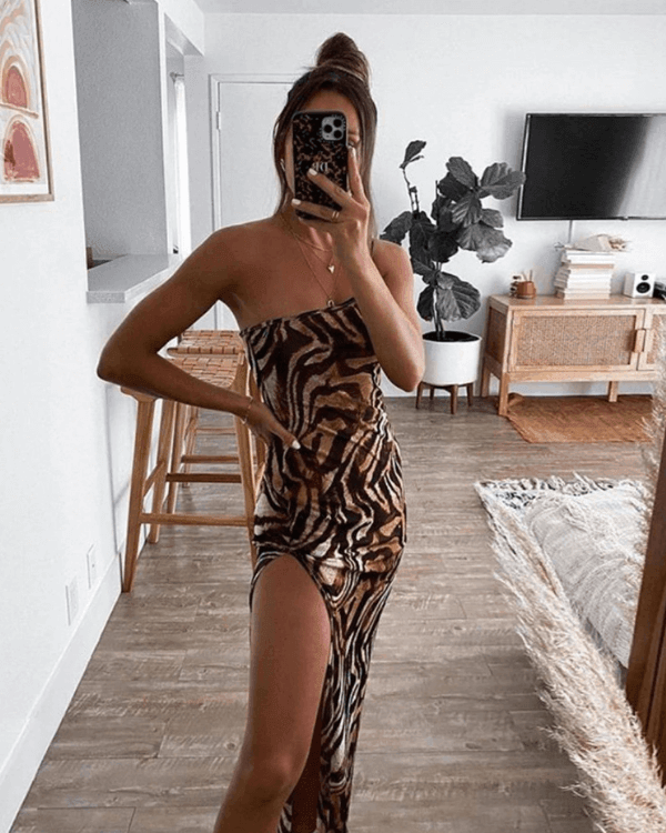 Maxikleid Animal Print Sommerkleid Damen Boho Style Kleid