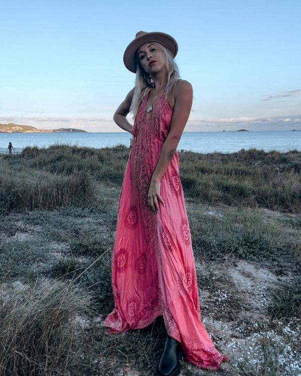 Kleid Pink Goa Indisches Maxikleid mit Om Zeichen JS Shop