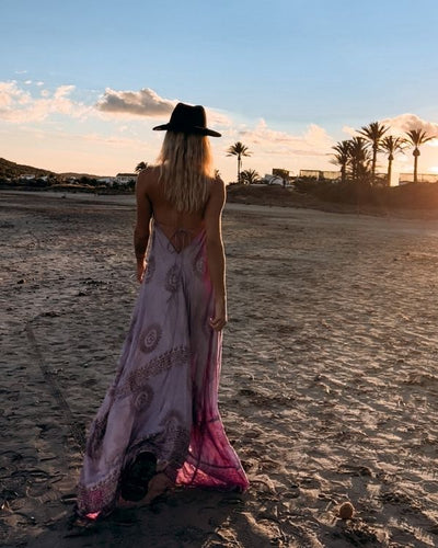 Strand Kleid im indischen Stil - India Boho Hippie Fashion Damen Kleider - Bodenlanges edles Hippie Kleid