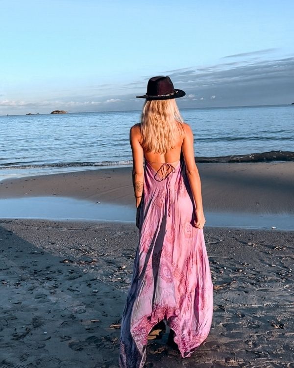 Maxikleid Bodenlang zum binden auf der Rueckseite - Indisches Boho Hippie Kleid mit Om Zeichen - Luftig leichtes Damen Sommer Kleid