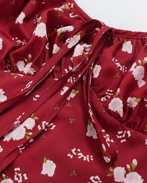 Blumen Kleid mit Ausschnitt und Spaghetti Trägern