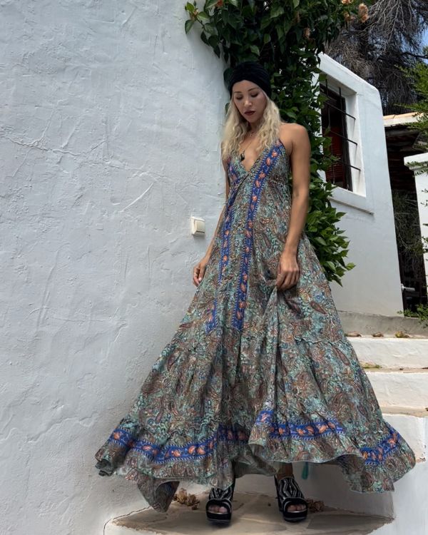 Indien Hippie Sommerkleid Maxikleider mit Paisley Mustern