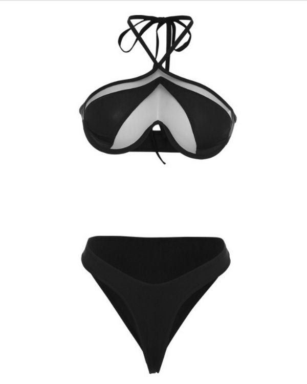 Bikini Set aus Mesh Cut-Out Oberteil zum am Nacken binden 