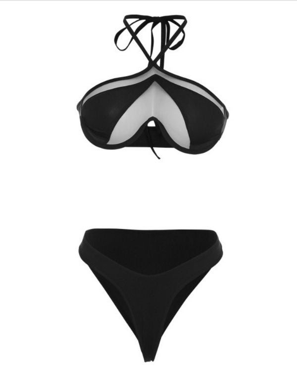 Bikini Set aus Mesh Cut-Out Oberteil zum am Nacken binden 