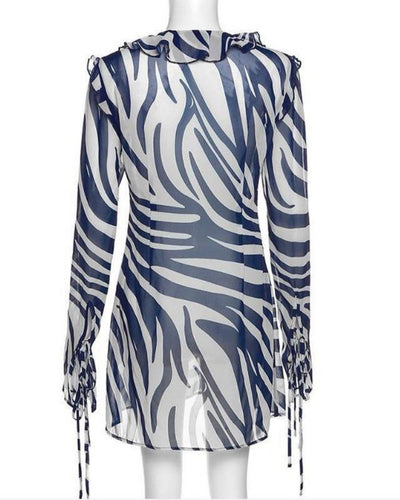 Fashion Mesh Zebra Kleid Dress - Ruffle Sommerkleidchen mit Zebra Print 