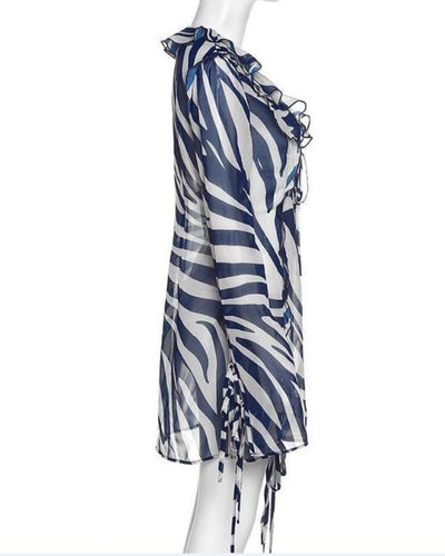 Kurzes Ruffle Zebra Mesh Kleid