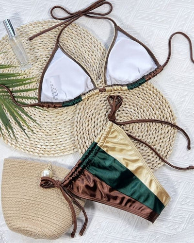 Bikini Set aus Triangel Oberteil und High-Waist Bikinihose im Metallic Effekt