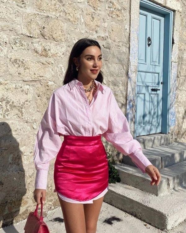 Fashion Mode Rock in knall Pink Rosa mit Satin Seide Look Just Style