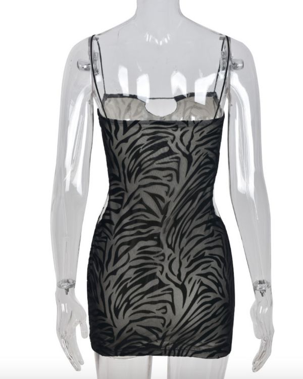 Festival Party Minikleid mit Spagetti Traeger und Zebra Muster