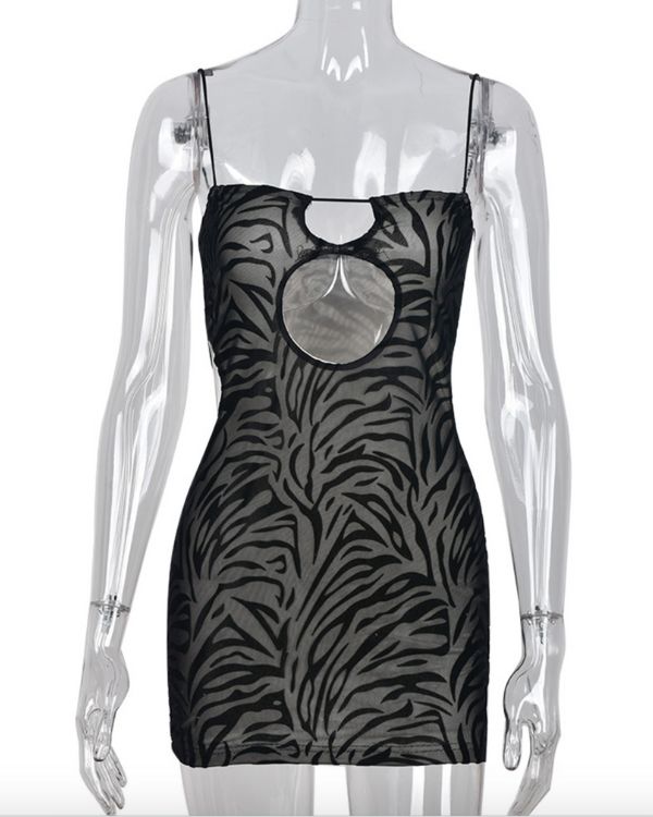 Schwarzes Cut-Out Minikleid mit Cut-Outs und Spaghetti Traeger