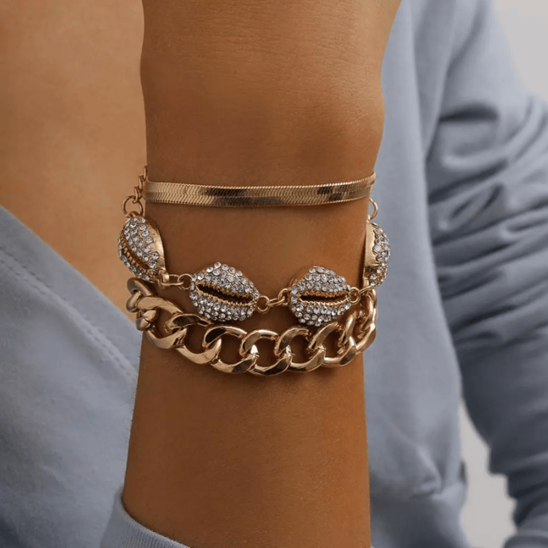 Muschelkette Glitzer mit Gliederkette gold