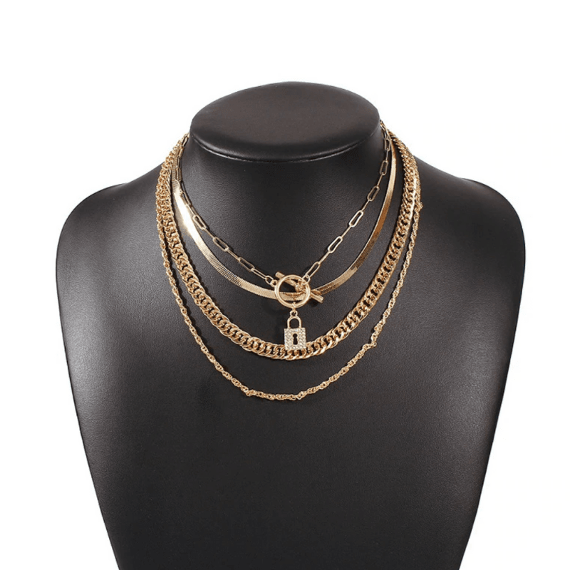Multi Layer Halsketten Choker Set in Gold - Damen Modeschmuck online bestellen - Just Style Schweiz
