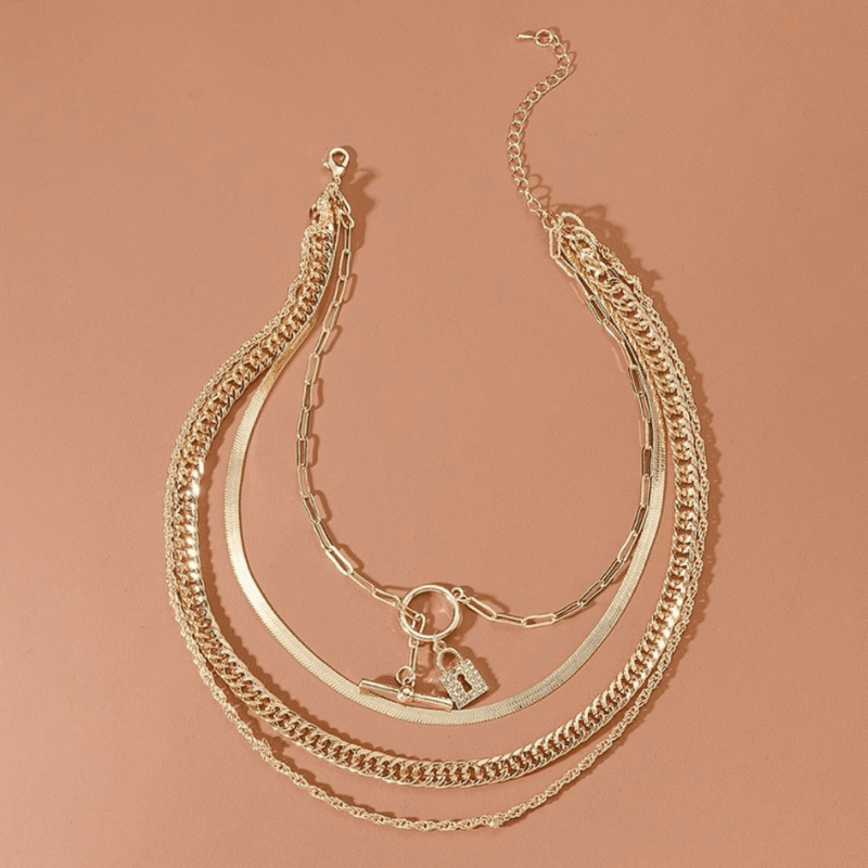 Multi Layer Gold Kette mit Gliederketten und feinen Halsketten