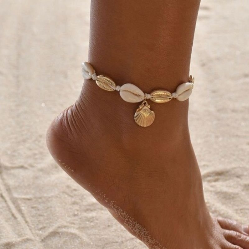 Beach Style Muschel Fusskette Armkette Damen Modeschmuck in gold weiss 