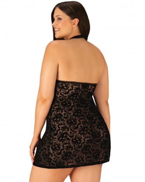 Damen Dessous Kleid Rueckenfrei mit Blumenmustern und Mesh Stoff -    Negligees fuer grosse Groessen