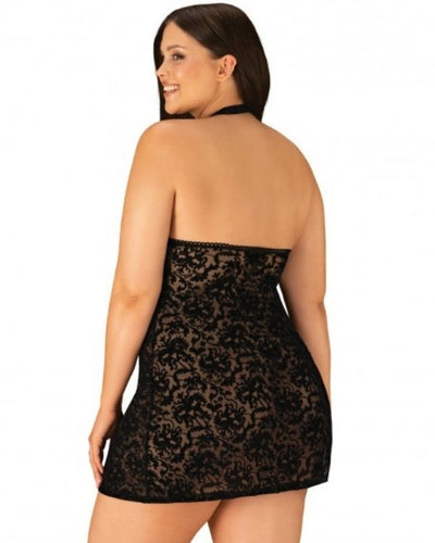 Damen Dessous Kleid Rueckenfrei mit Blumenmustern und Mesh Stoff -    Negligees fuer grosse Groessen