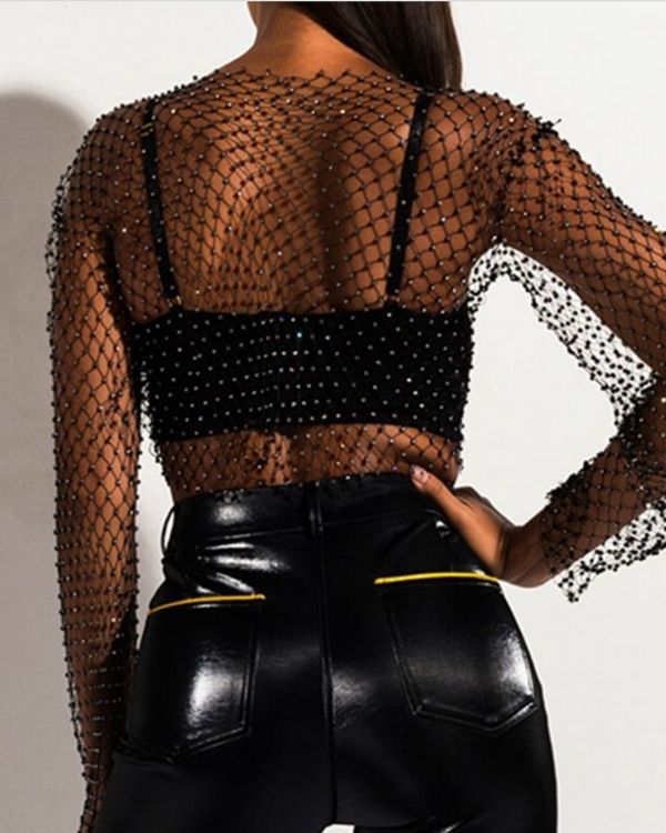 Glitzer Netz Shirt Mesh Transparent Festival Fashion