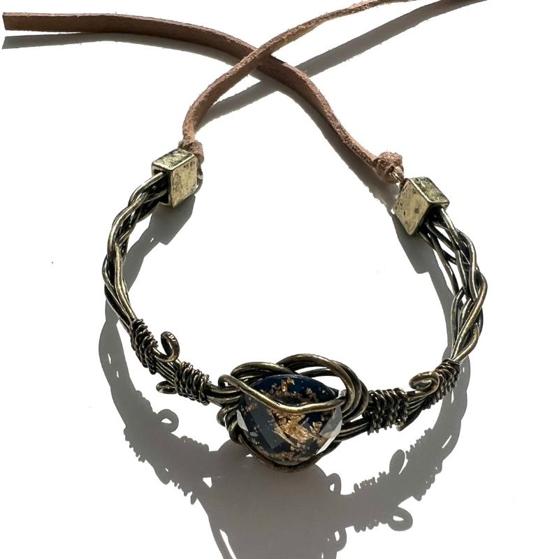 Bronze Goldiger Oberarmreifen mit Lipas Stein - Reifen fuer am Oberarm im Hippie Bohemian Style