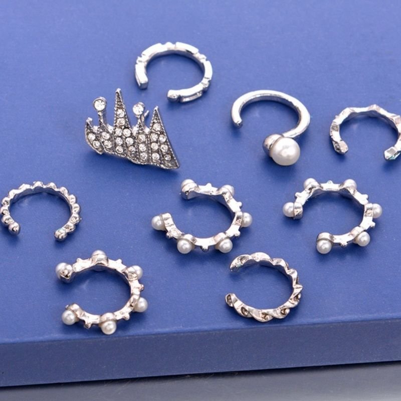 Ear Cuff in silber mit Kunstperlen und passenden Stecker fuer Ohr 