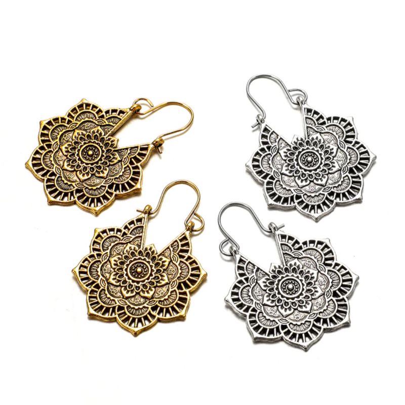 Boho Hippie VIntage Ohrringe mit Mandala Blumen Mustern in gold oder silber