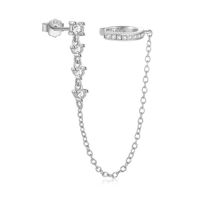 Silberner echt Silber 925 Ear-Cuff Ohrringe mit Zirkonia Steinen und Kette 