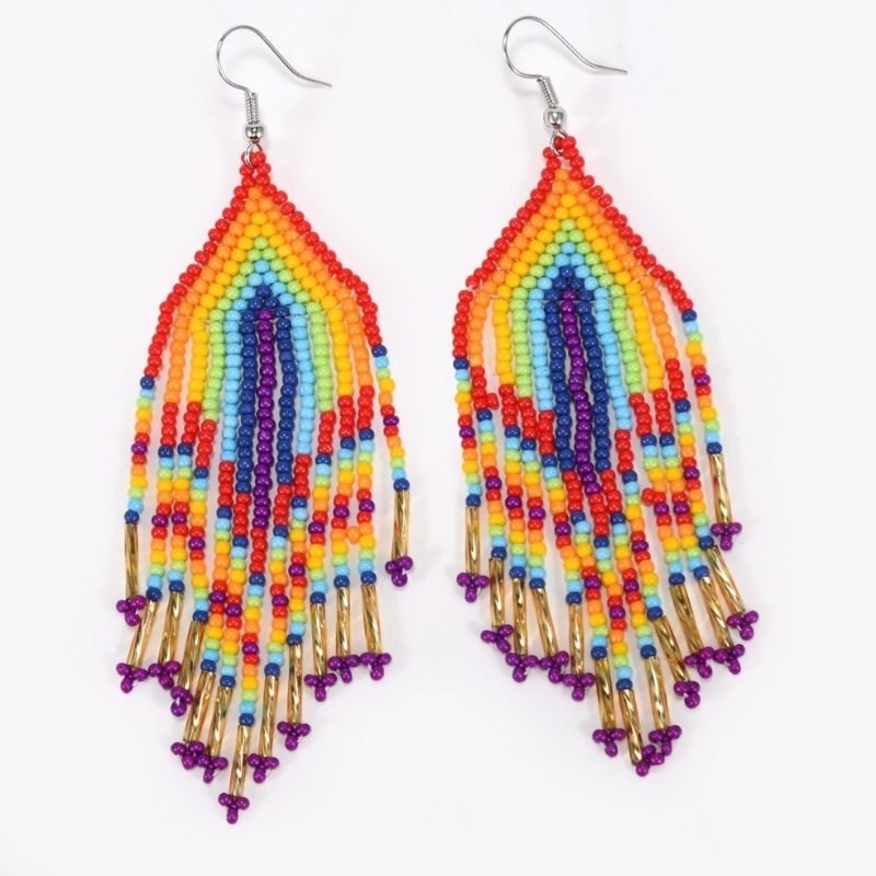 Farbige Perlen Ohrringe im Boho Hippie Style - Modeschmuck Ohrringe aus farbigen Kunstperlen 