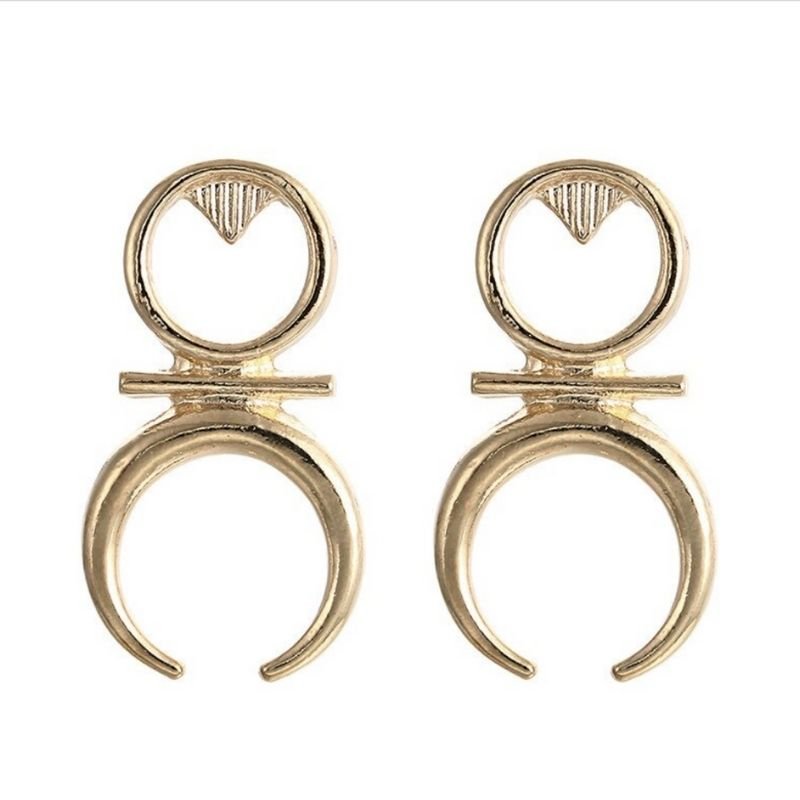 Goldene Ohrringe mit Kreis und Halbmond Symbol - Modeschmuck Ohrringe Damen