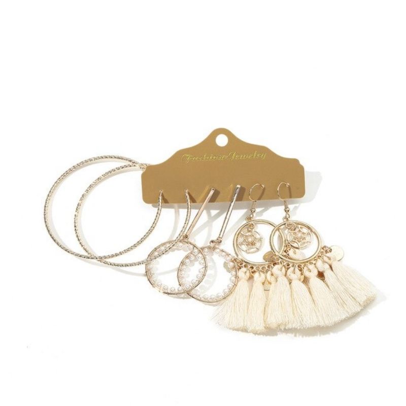 Gold Weisse Boho Ohrringe Modeschmuck Set aus 3 diversen Ohrringen 